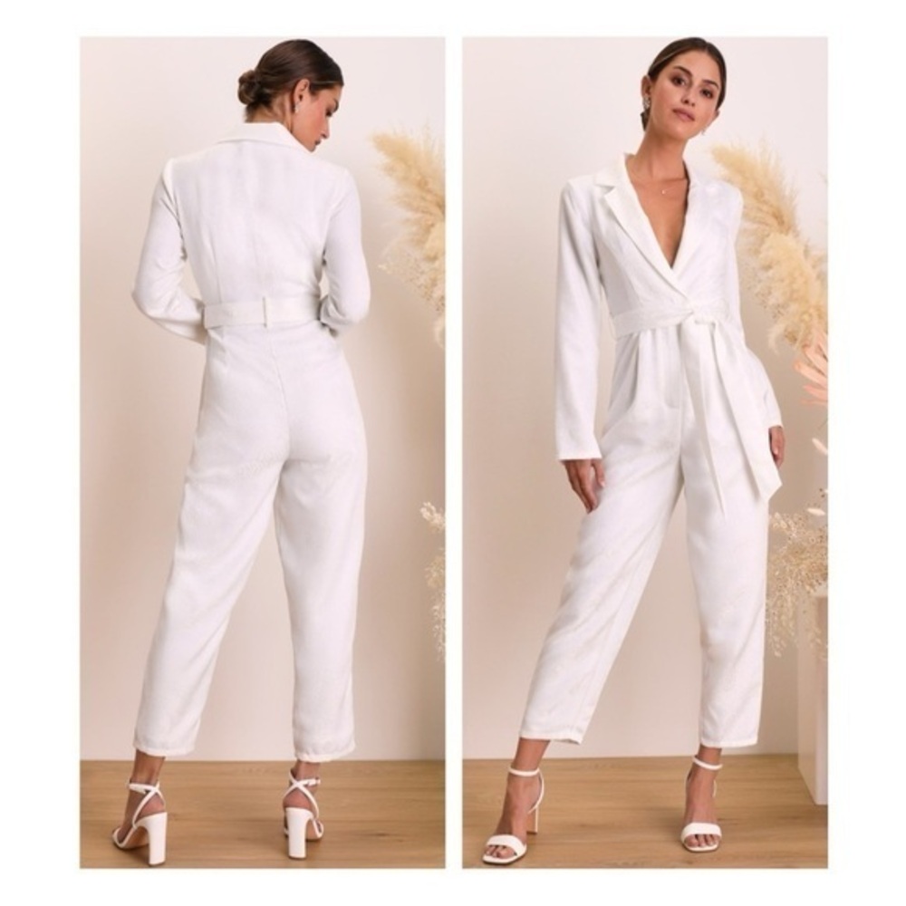 LULUS Upscale Romantic Ivory Floral Jacquard Collared Jumpsuit​